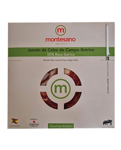 Jambon ibérique Cebo de Campo au couteau Montesano 100gr. Race 50% ibérique.