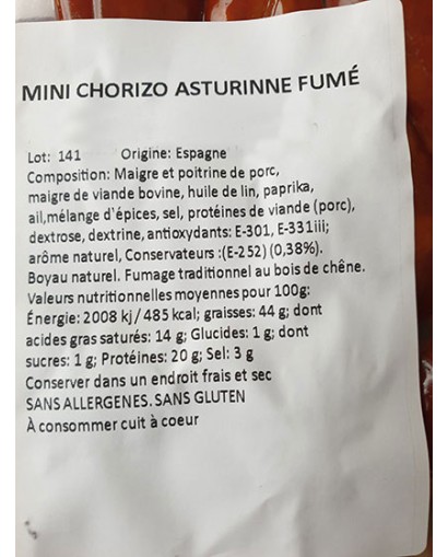 Mini chorizo fumé à griller 720 grs