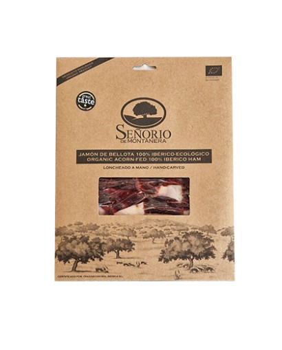 100% Iberische Biologische Bellota Ham - Pata Negra, gesneden met een mes 80g