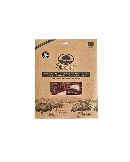 100% Iberische Biologische Bellota Ham - Pata Negra, gesneden met een mes 80g