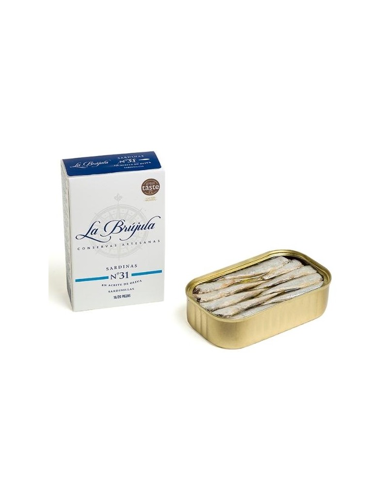 Petites sardines à l'huile d'olive La Brujula nº31. 115 g