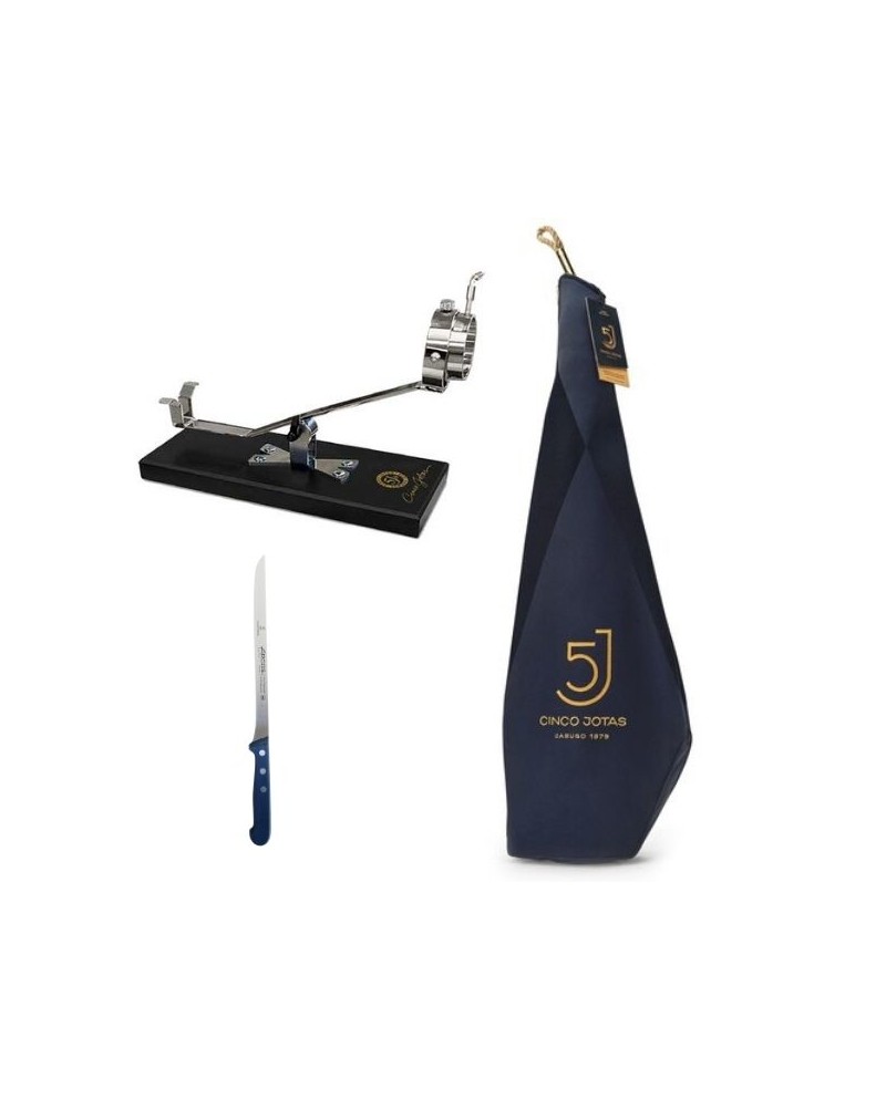 Cinco Jotas 5J 100% Iberian Bellota "Pata Negra" ham + 5J stand + complimentary knife