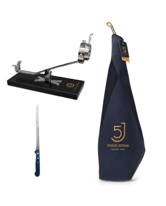 Cinco Jotas 5J Prosciutto 100% iberico Bellota "Pata Negra" + supporto 5J + coltello in omaggio