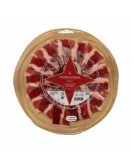 Iberska šunka Bellota Montesierra 50 %, 85 g. Narezan v obliki »tape« v zaščitni atmosferi.