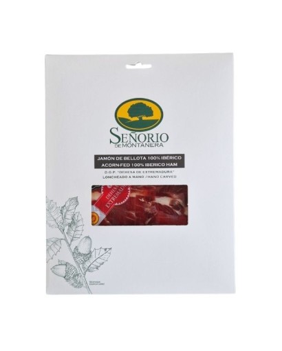 Jambon 100% ibérique bellota Pata Negra coupé au couteau 80 g - DOP Dehesa de Extremadura - Señorio de Montanera