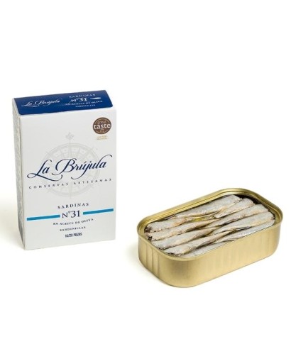 Petites sardines à l'huile d'olive La Brujula nº31. 115 g