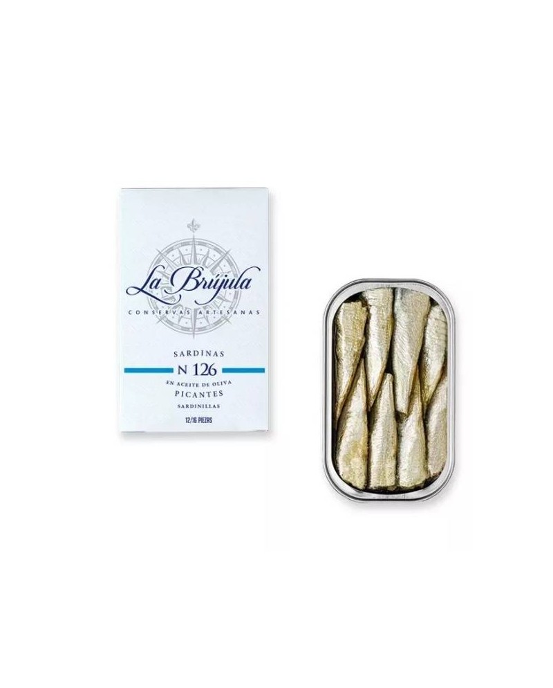 Petites sardines picantes à l'huile d'olive La Brujula nº126. 115 g