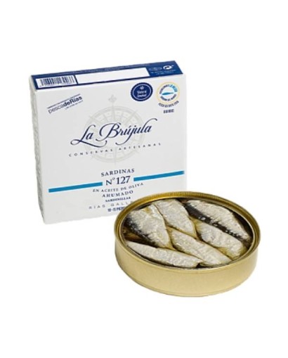 Petites sardines "do Xeito" à l'huile d'olive fumé La Brujula nº127. 130 g