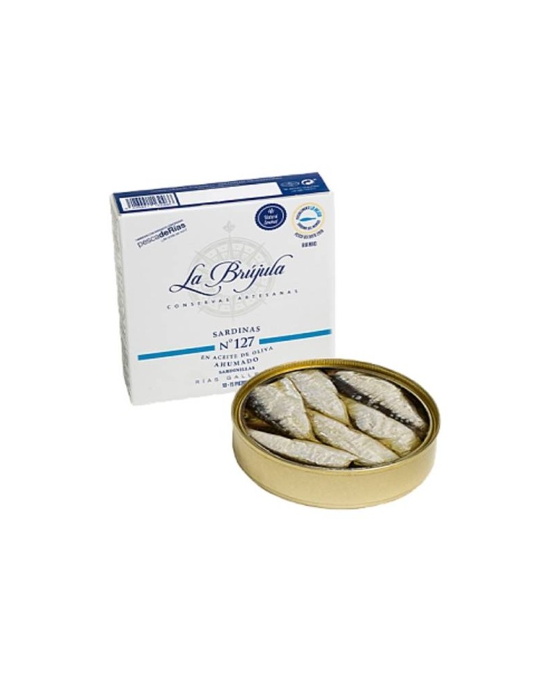 Kleine Sardinen „do Xeito“ in geräuchertem Olivenöl La Brujula Nr. 127. 130 g